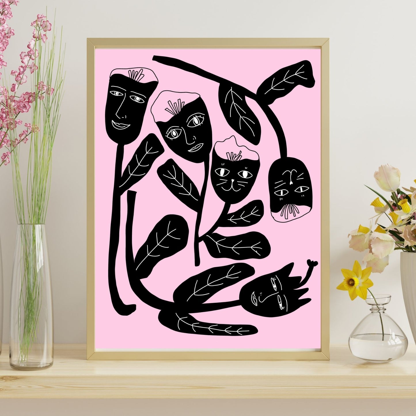 Print Flores Gatunas rosa