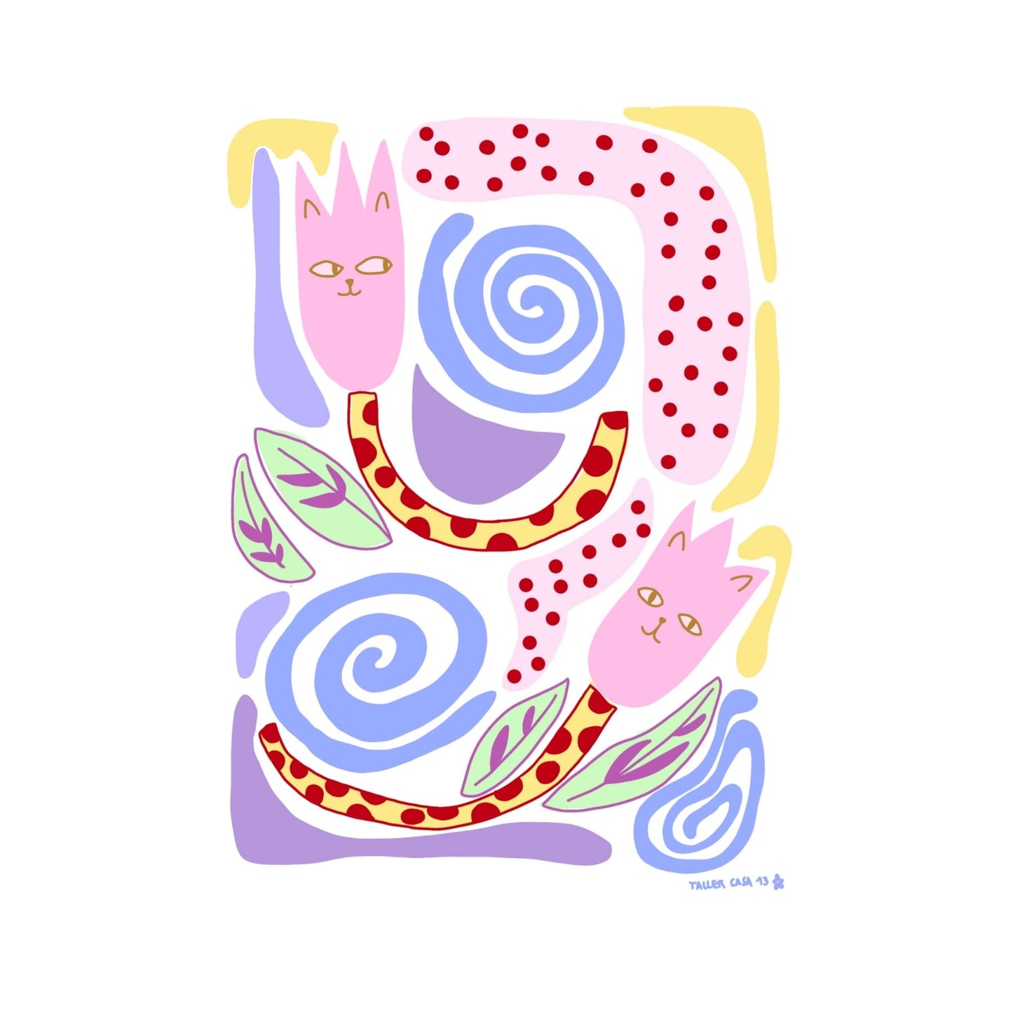 Print Flores gatunas con puntos