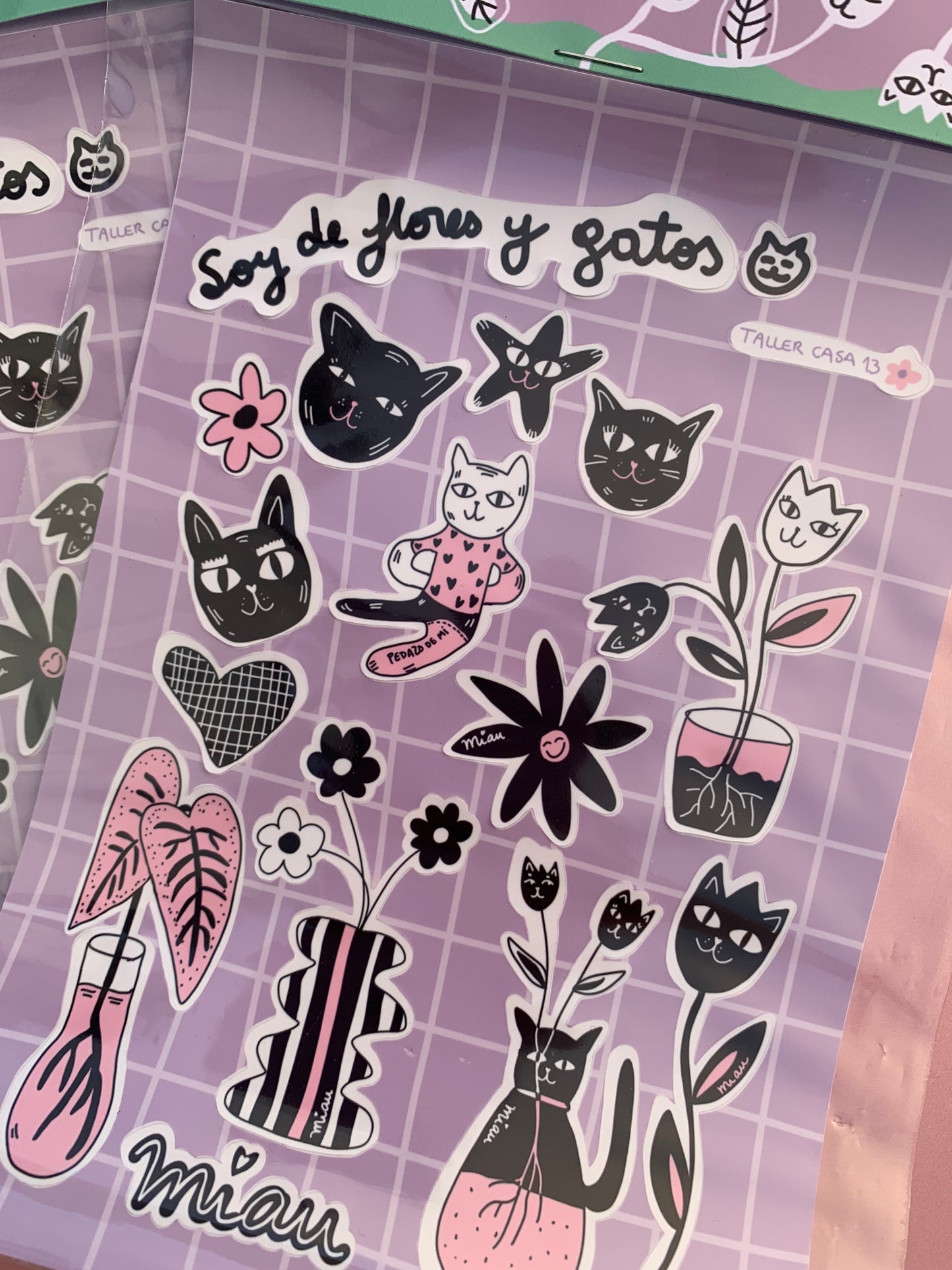 Stickers sheets - Flores y Gatos