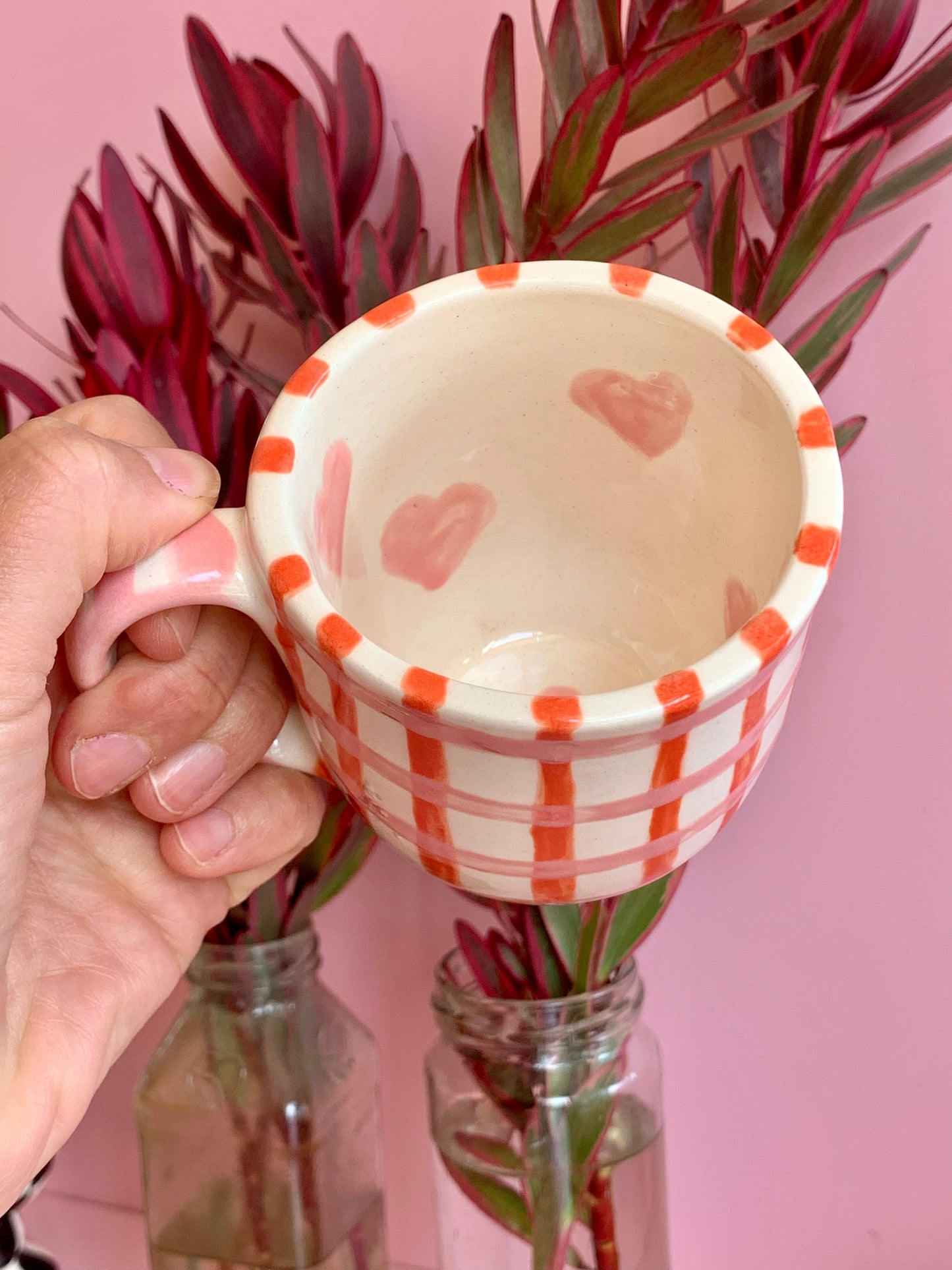 Taza rayas rosa