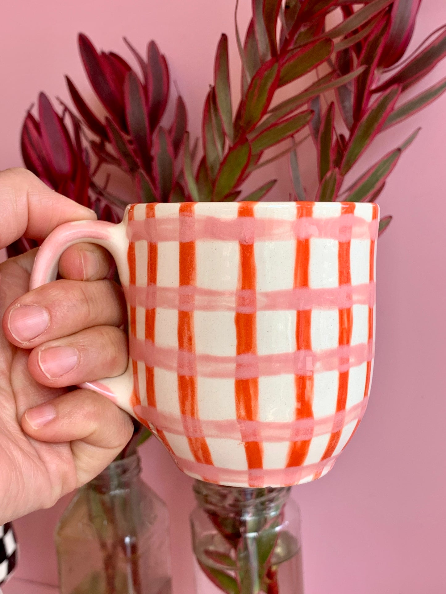 Taza rayas rosa