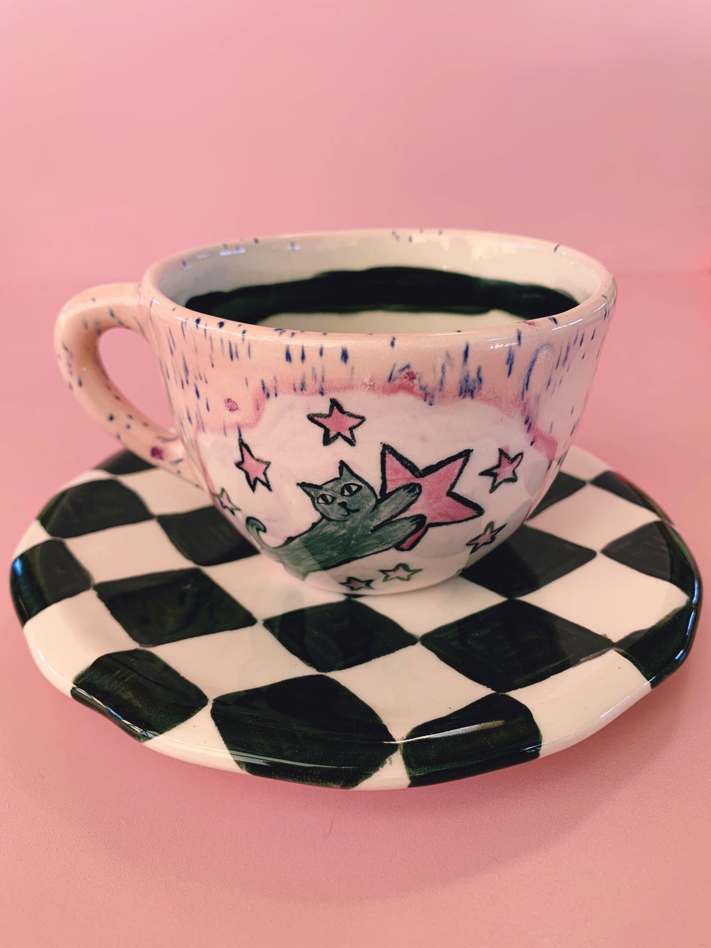 Taza más plato - Gato y niña