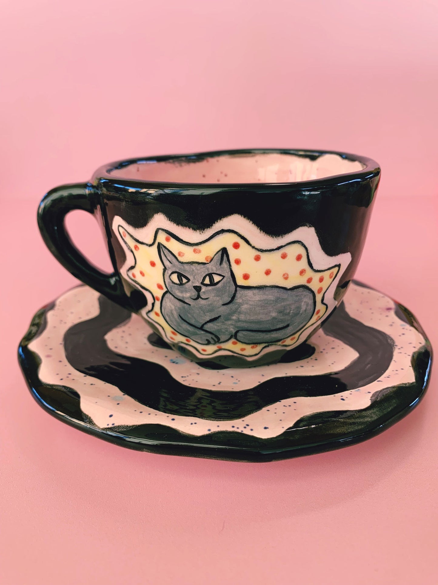 Taza más plato - Gato