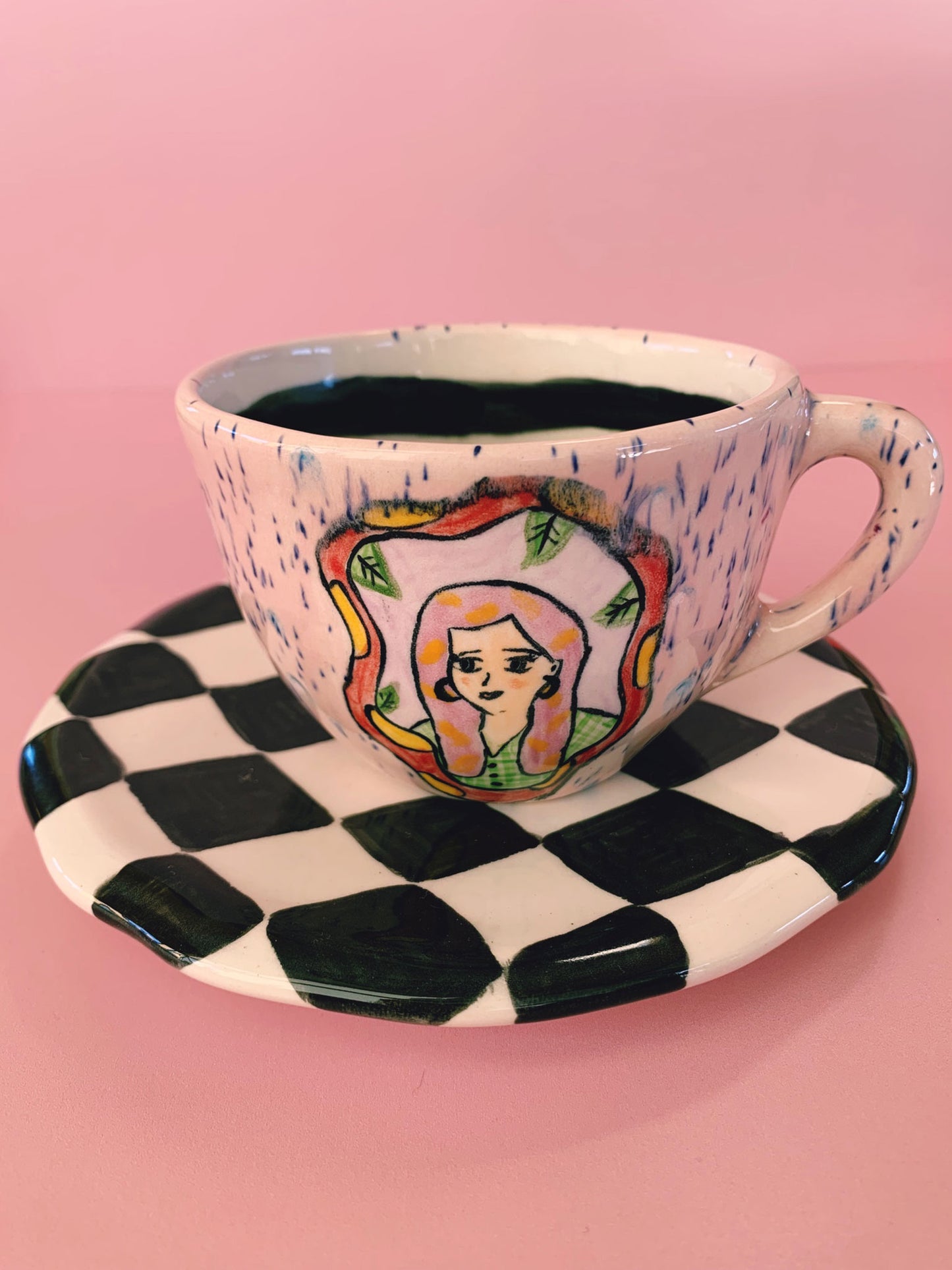 Taza más plato - Gato y niña