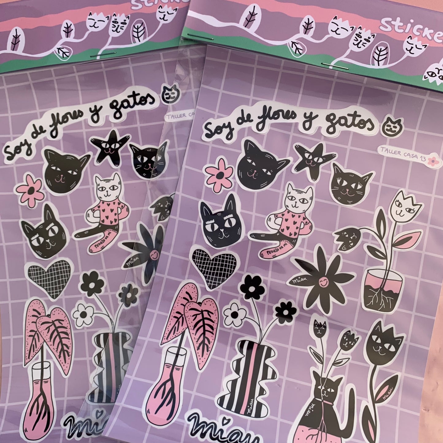 Stickers sheets - Flores y Gatos
